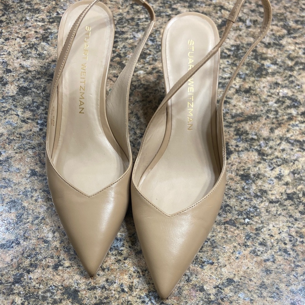 Stuart Weitzman Beige Pointed Slingback Heels
